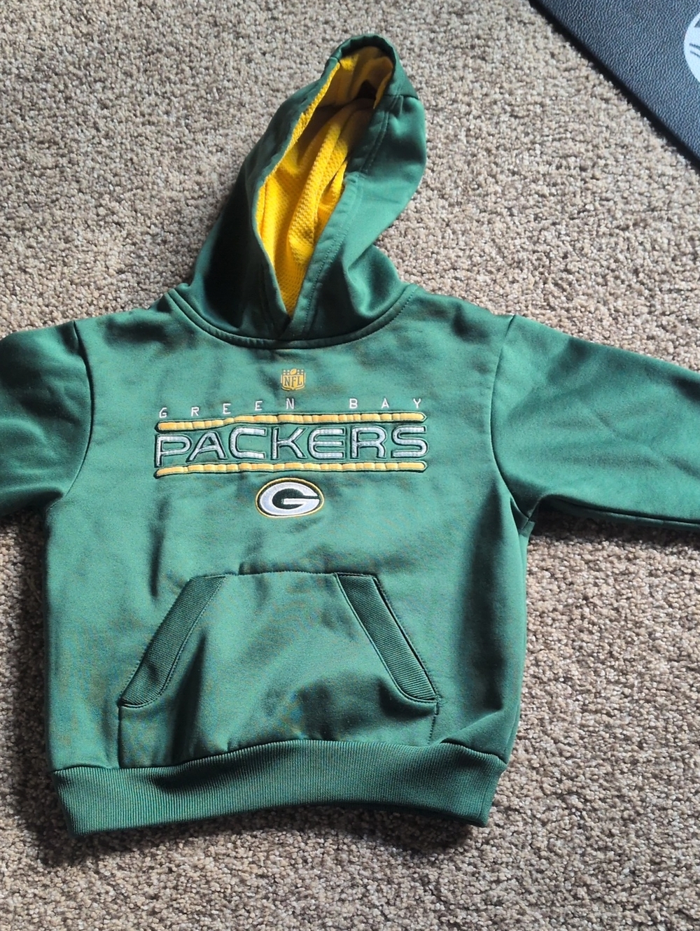 NFL Green Bay Packers Kids Green Hoodie with Yellow Lining